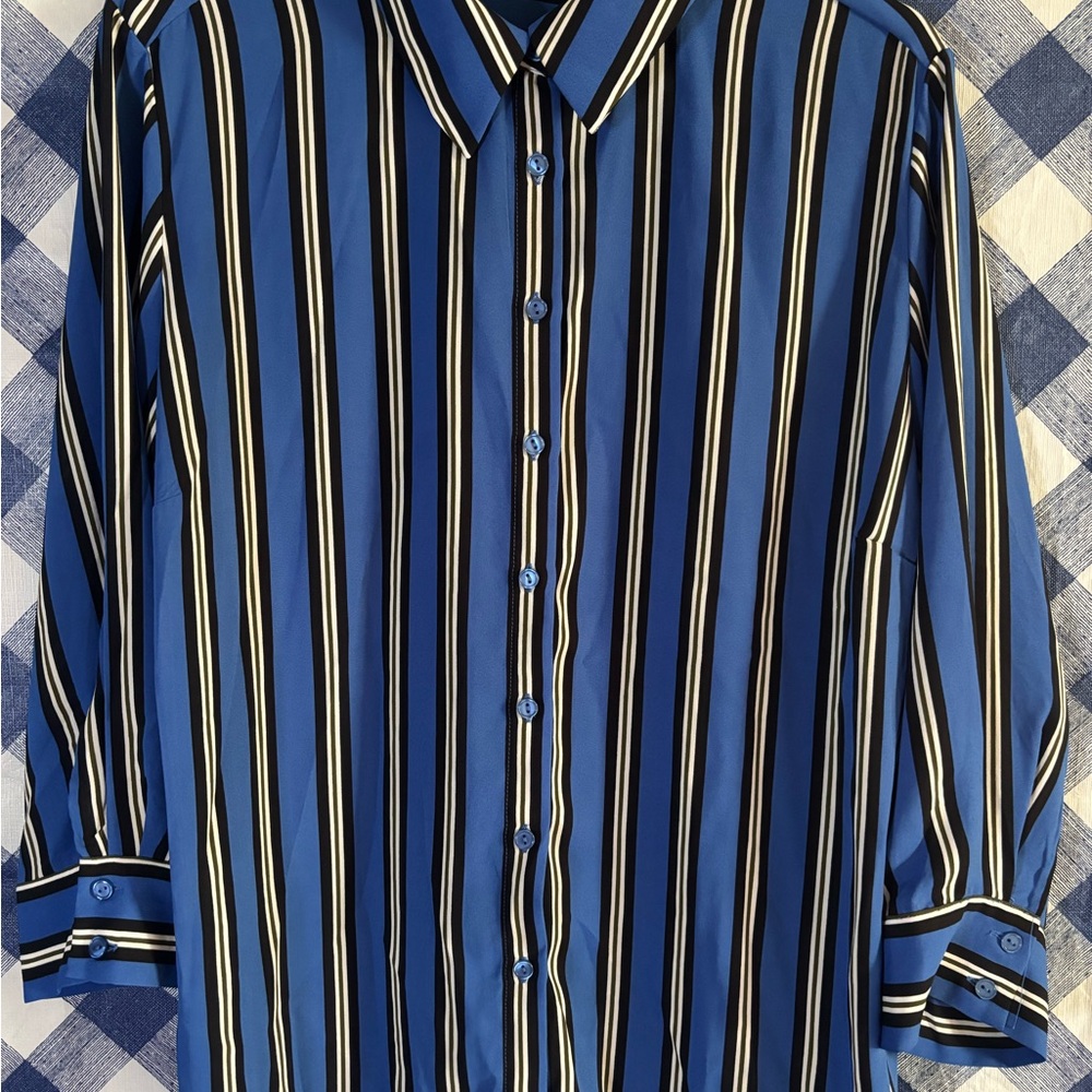 Fashion Nova Blue Striped Button Down Shirt
